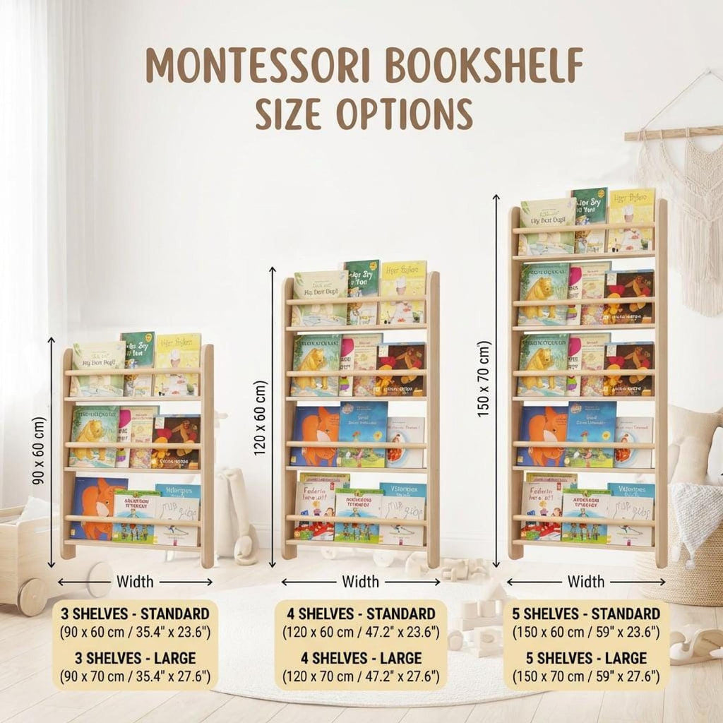 Birch Wood Slim Wall Shelf, Front Facing Books, Triple Record Ledge.