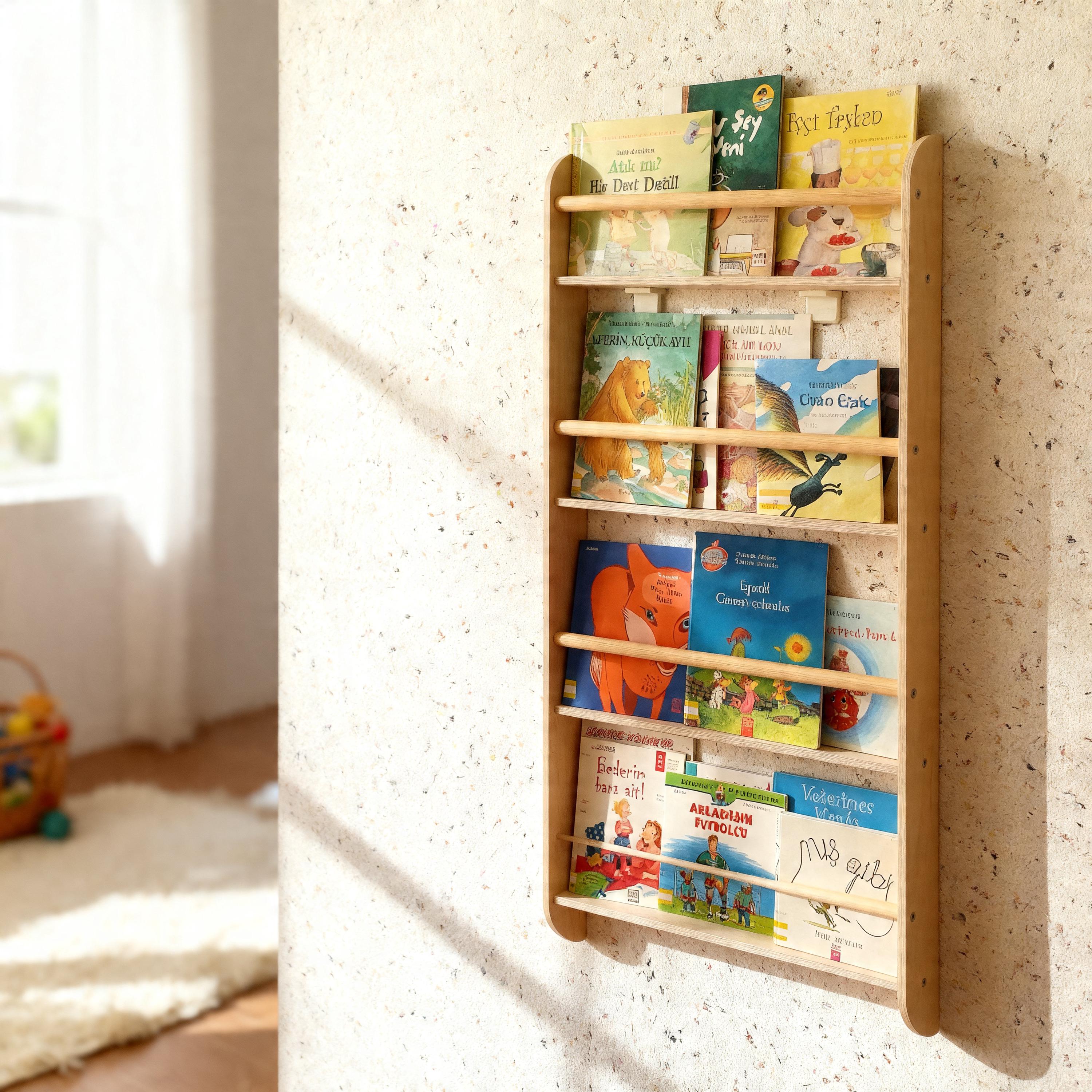 Birch Record Shelf, Slim Wall Bookshelf, Nursery Book Ledge, Minimalist Birch Wood