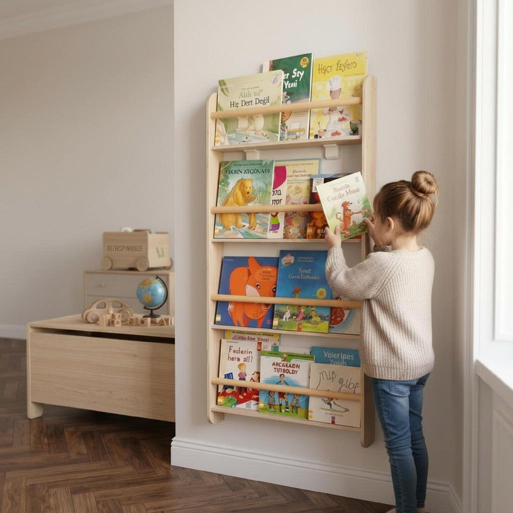 Birch Record Shelf, Slim Wall Bookshelf, Nursery Book Ledge, Minimalist Birch Wood