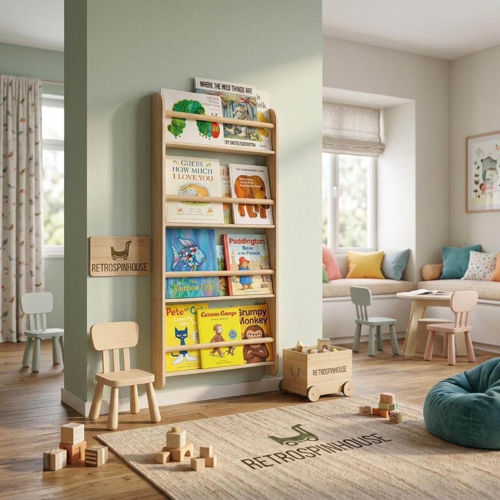 Montessori Front Book Rack, Kids Wooden Nursery Book Display, Vinyl Record Ledge