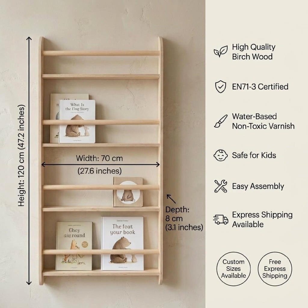 Montessori Front Book Rack, Kids Wooden Nursery Book Display, Vinyl Record Ledge