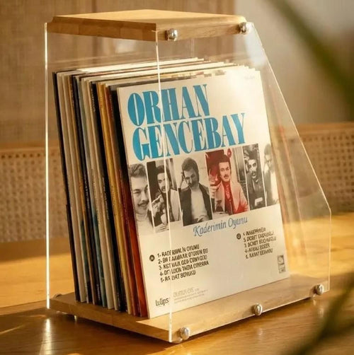 Clear Vinyl Case Desktop Vinyl Box, Solid Wood and Plexiglass LP Holder