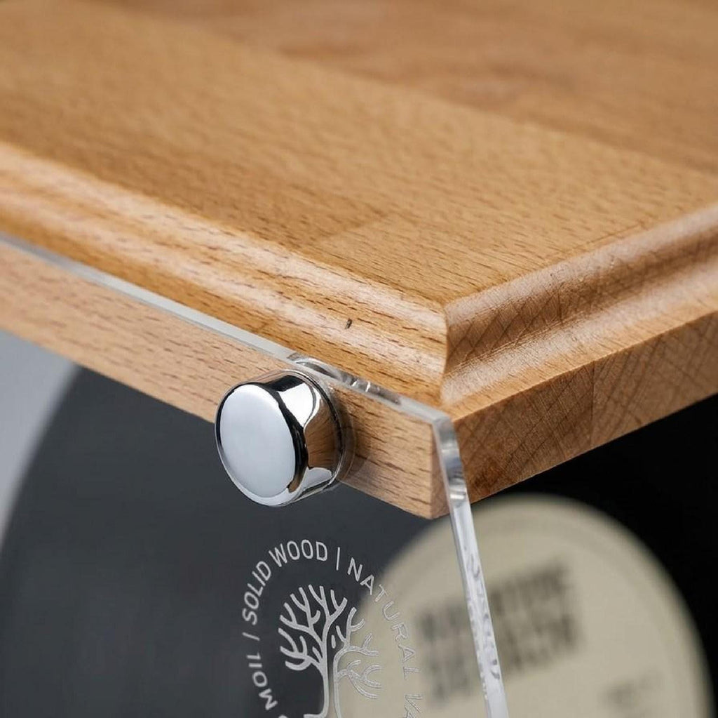 Vinyl record stand, solid wood LP record holder, clear acrylic display