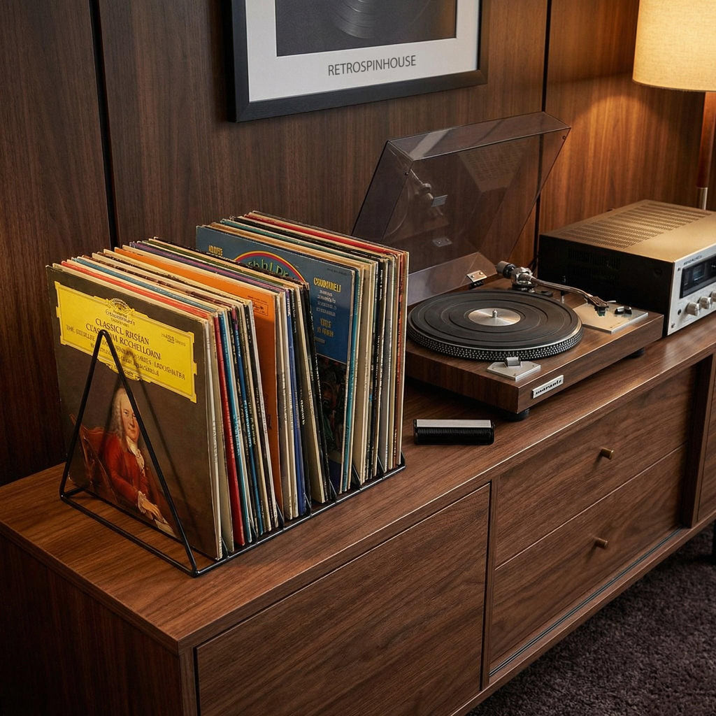 Vinyl Rack Metal Triangle, Compact Desktop LP Holder Stand