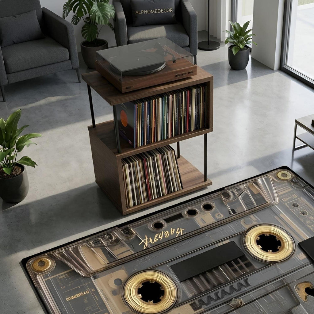 Record player stand with LP storage, small vinyl display unit
