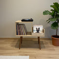 Mid Century Vinyl Record Player Stand, Custom Text LP Storage, vinyl organizer unit.