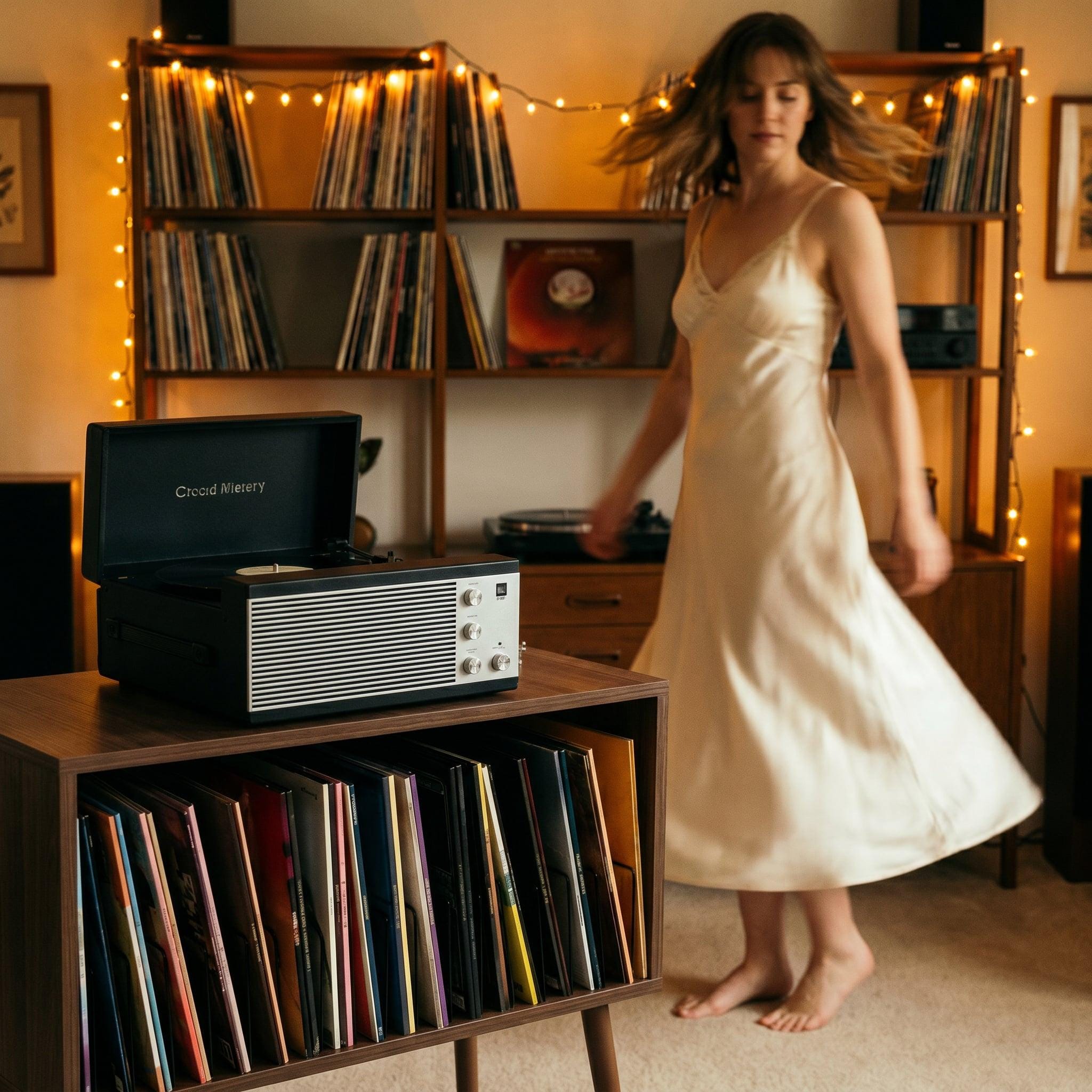 Large Record Stand, Retro Wood Console, Compact LP Stand, Small Space Rack
