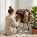 Personalized Retro Vinyl Record Player Stand, Mid Century Modern LP Storage