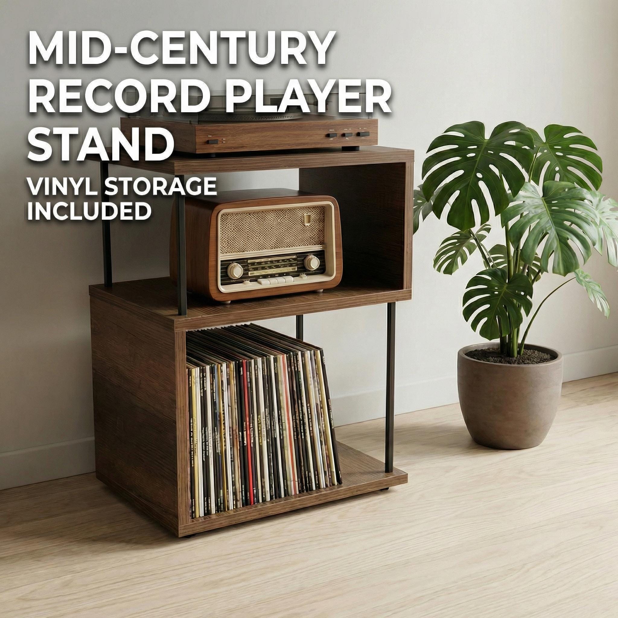 Mid-Century Modern Record Stand, Compact Vinyl Stand, Retro Audio Table