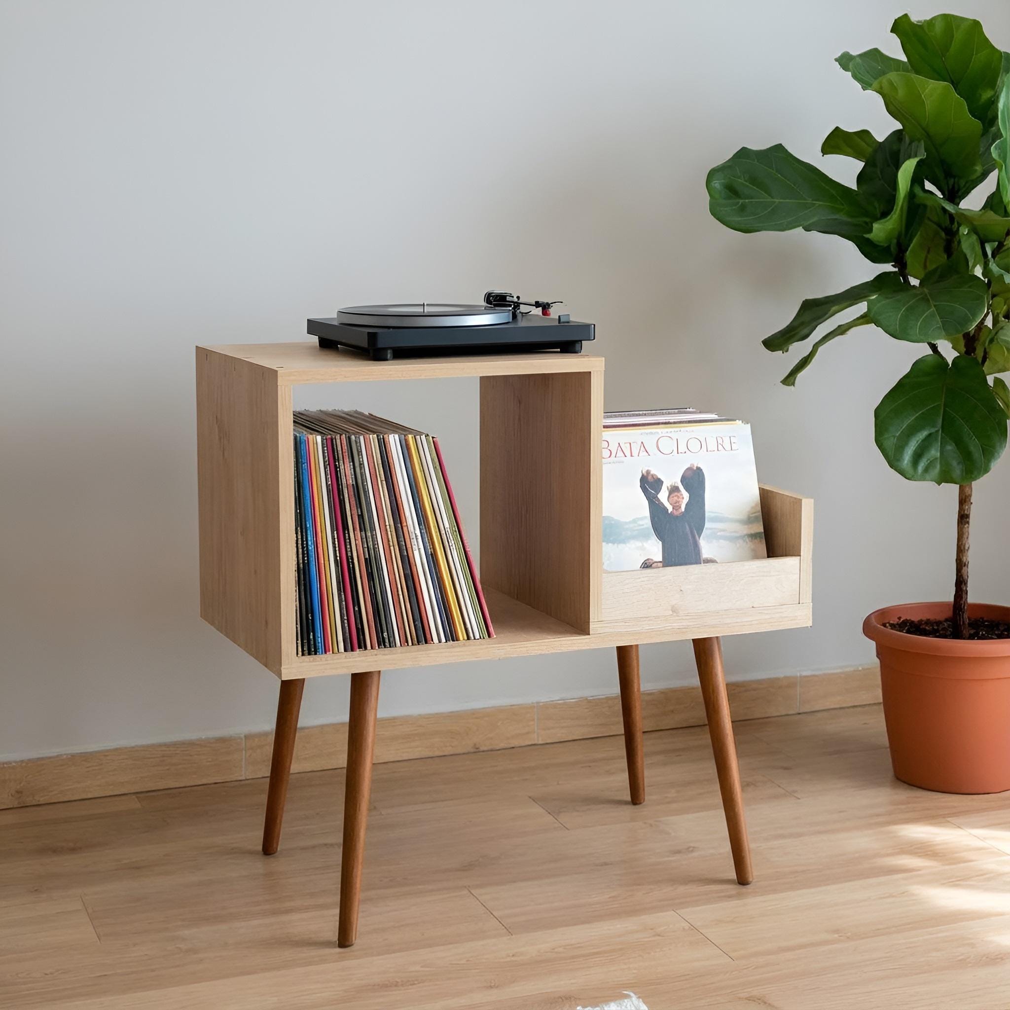 Turntable Stand – Mid Century Modern Record Player Stand with Vinyl Storage.